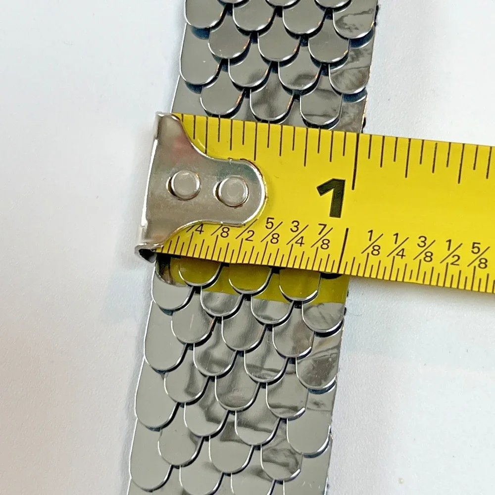 Vintage Fish Snake Scale Stretch Belts Silver and Gold Lot of 2 Disco 70s 80s
